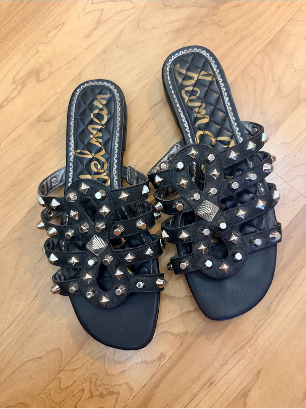 Sam Edelman Black Leather Studded Slide Sandals